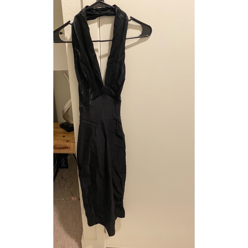 Stop Staring Black Halter Satin Top Dress